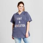 Women's Short Sleeve Plus Size Start A Revolution Hooded Graphic Sweatshirt - Grayson Threads (juniors') Blue