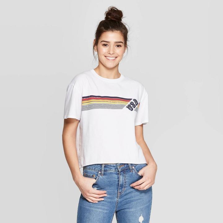Grayson Threads Women's Striped Short Sleeve Usa Graphic T-shirt - Grayson Thread (juniors') - White