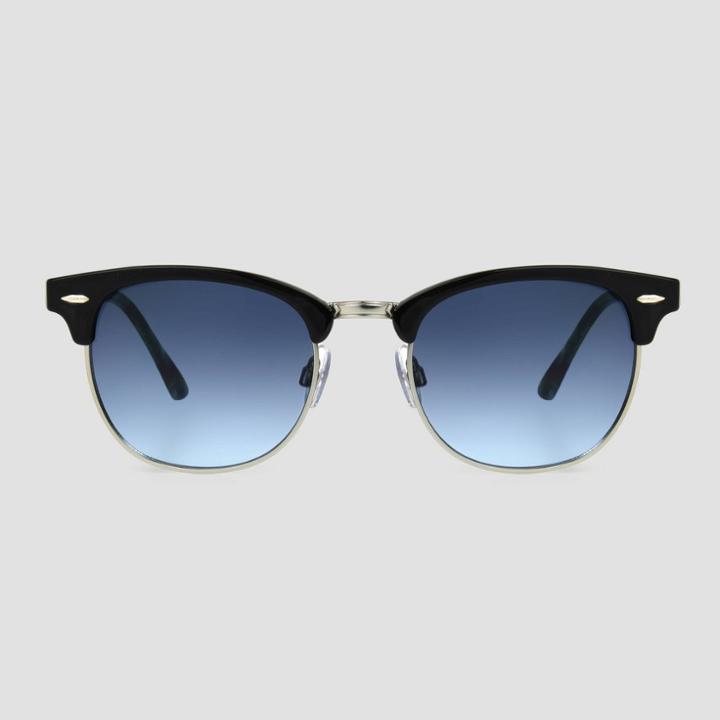 Women's Tortoise Shell Print Flat Top Retro Sunglasses - Universal Thread Black