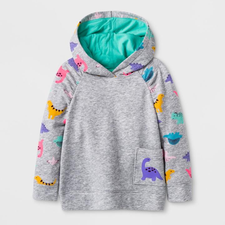 Toddler Girls' Dino Hoodie Sweatshirt - Cat & Jack Gray