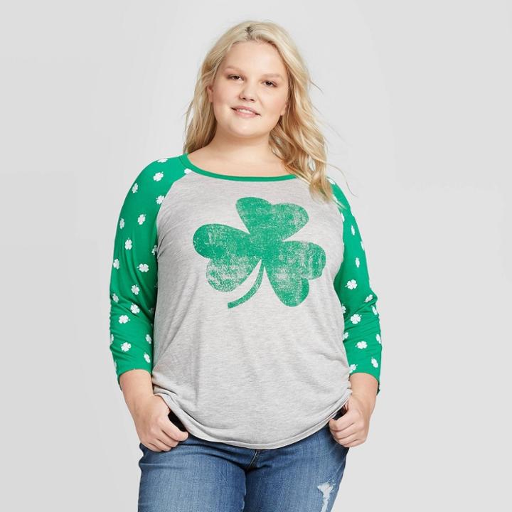 Women's Plus Size Clover 3/4 Sleeve Raglan T-shirt - Grayson Threads (juniors') - Green 2x, Women's,
