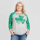 Women's Plus Size Clover 3/4 Sleeve Raglan T-shirt - Grayson Threads (juniors') - Green 2x, Women's,