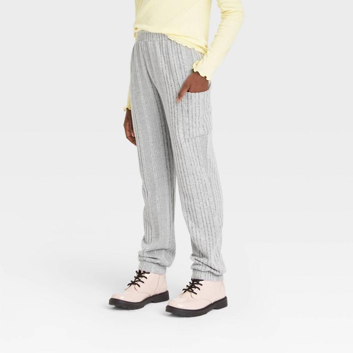 Girls' Rib-knit Jogger Pants - Art Class Gray