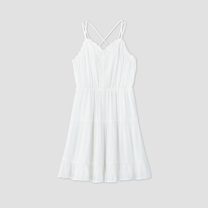Girls' Sleeveless Crochet Trim Dress - Art Class White