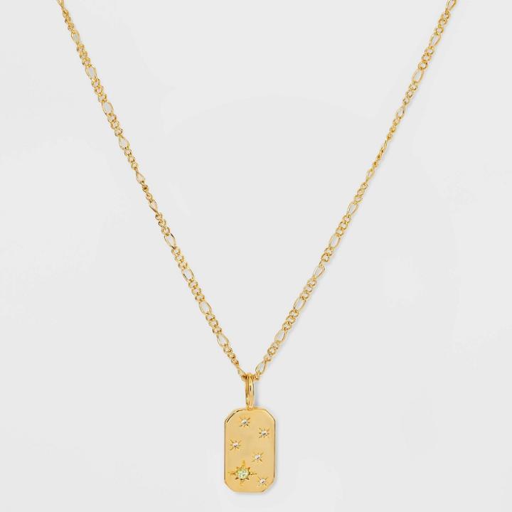 Gold Over Silver Plated Peridot And Cubic Zirconia Tag Pendant Necklace - A New Day Gold