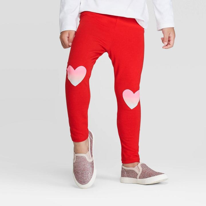 Toddler Girls' Heart Knee Hit Leggings - Cat & Jack Red