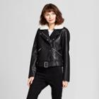 Women's Faux-leather Moto Jacket With Removable Sherpa Collar - Mossimo Black