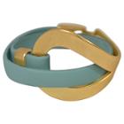 Zirconmania Zirconite Hook N Eye Genuine Leather Wrap Wristband Bracelet - Gold/mint Green
