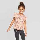 Toddler Girls' Ruffle Sleeve Floral Front-tie T-shirt - Art Class Pink