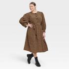 Women's Plus Size Long Sleeve Bold Button Dress - Who What Wear Light Brown Leopard Print