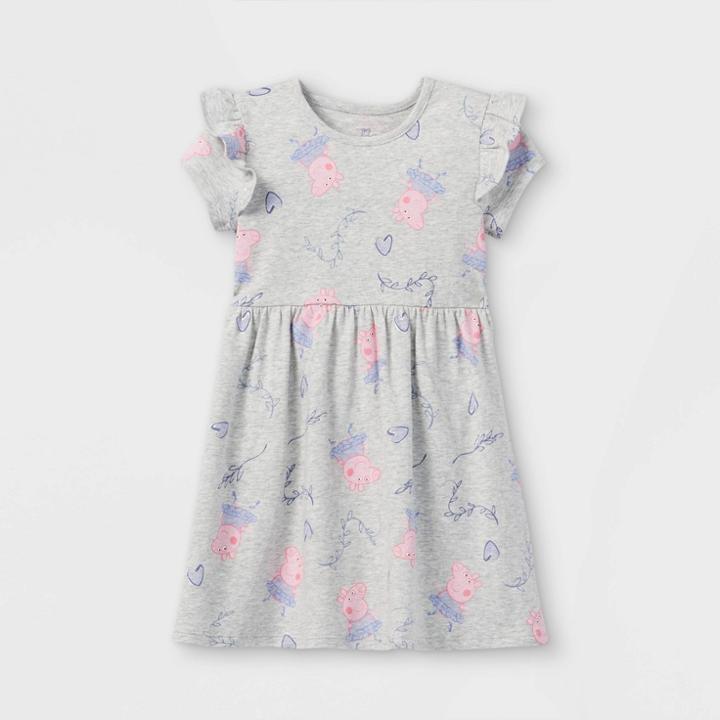 Toddler Girls' Peppa Pig Short Sleeve Jersey Knit Dress - Gray