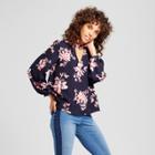 Eclair Women's Floral Long Sleeve Mock Neck Top - Clair Navy