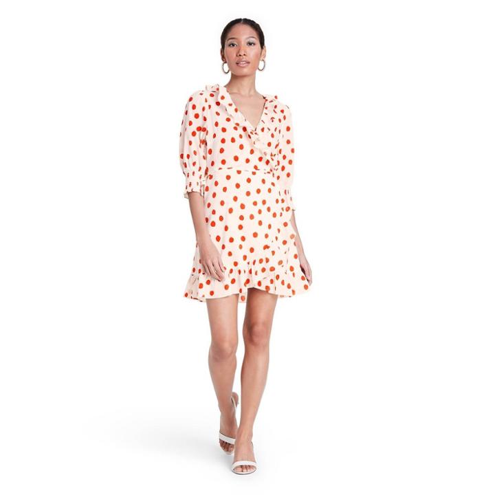 Polka Dot Puff Sleeve Ruffle Wrap Dress - Rixo For Target Cream/red Xxs