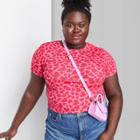 Women's Plus Size Short Sleeve Slim Fit Baby T-shirt - Wild Fable Pink Hearts