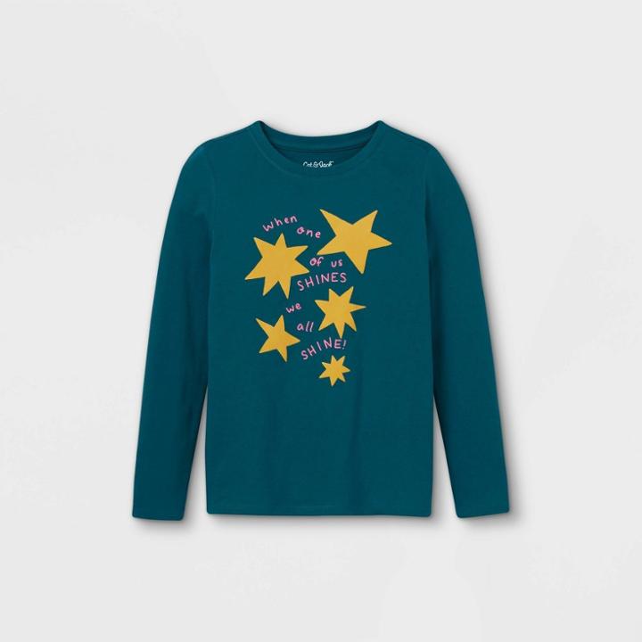 Girls' Shine Stars Graphic Long Sleeve T-shirt - Cat & Jack Teal
