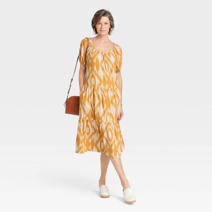 Women's Puff Short Sleeve Tiered A-line Dress - Knox Rose Yellow Paisley