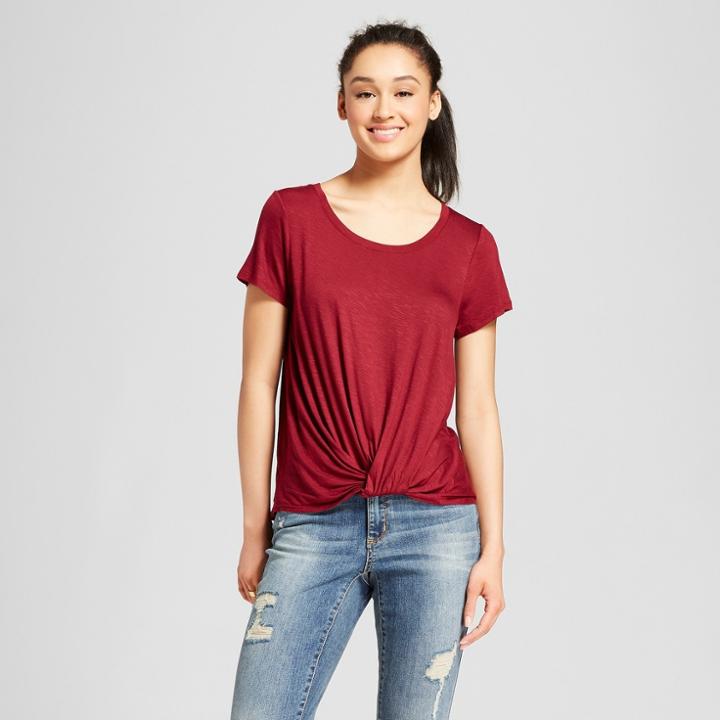 Women's Short Sleeve Twist-front T-shirt - Mossimo Supply Co. Burgundy