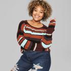 Women's Plus Size Long Sleeve Vintage Crew Striped Sweaters - Wild Fable Red