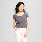Women's Short Sleeve Shoulder Yoke Burnout Wash T-shirt - Almost Famous (juniors') Charcoal (grey)