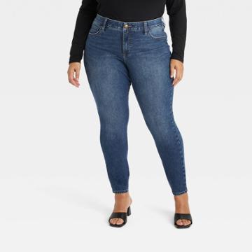 Women's Mid-rise Skinny Jeans - Ava & Viv Dark Blue Denim