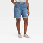 Women's Plus Size Destructed High-rise Jean Shorts - Ava & Viv Blue