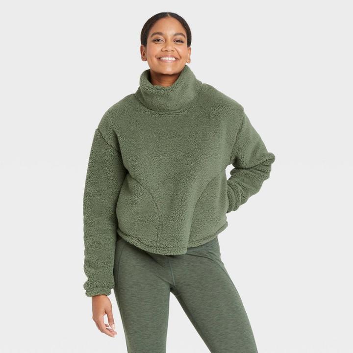 Women's Cozy Cowl Neck Pullover Sweatshirt - All In Motion Fern Green
