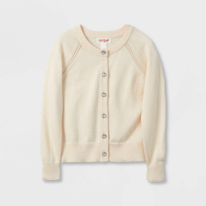 Toddler Girls' Solid Button-front Cardigan - Cat & Jack Cream