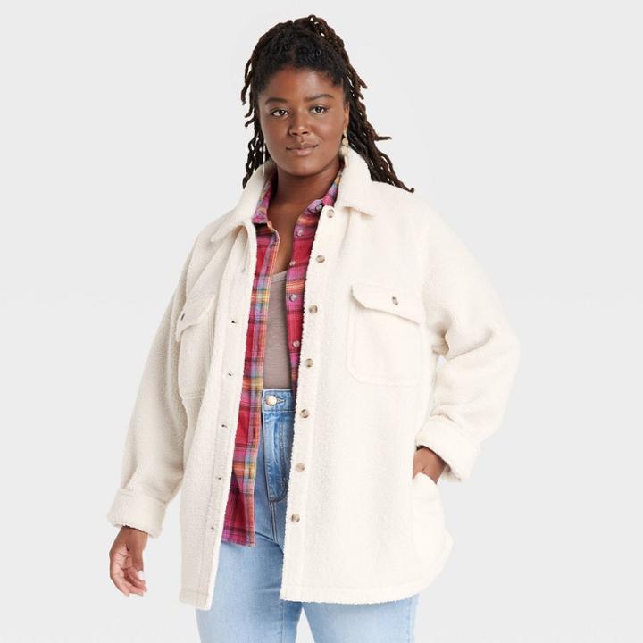 Women's Plus Size Button-down Shacket Blazer - Universal Thread Cream