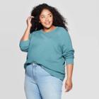 Women's Plus Size Long Sleeve Crewneck Sweatshirt - Universal Thread Teal (blue)