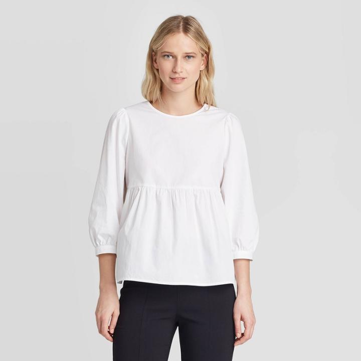 Women's Balloon 3/4 Sleeve Blouse - Who What Wear White