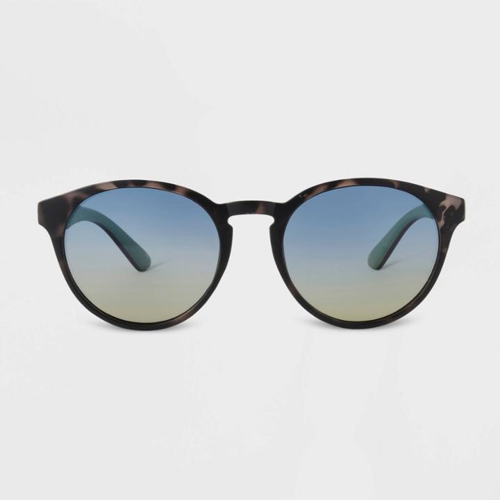 All In Motion Women's Tortoise Shell Print Matte Plastic Round Sunglasses With Yellow Polarized Gradient Lenses - All In