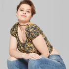 Women's Floral Square Neck Short Sleeve Top - Wild Fable Black/yellow