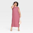Women's Plus Size Sleeveless Plisse Knit Dress - A New Day Purple