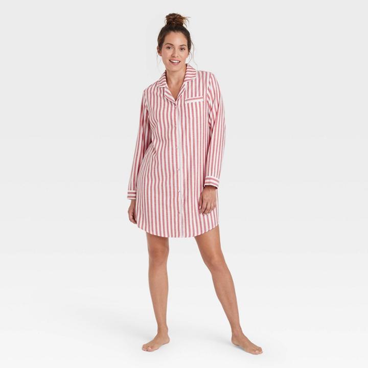 Women's Perfectly Cozy Striped Flannel Nightgown - Stars Above White