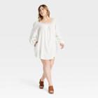 Women's Plus Size Balloon Long Sleeve Lace Inset Shift Dress - Universal Thread White