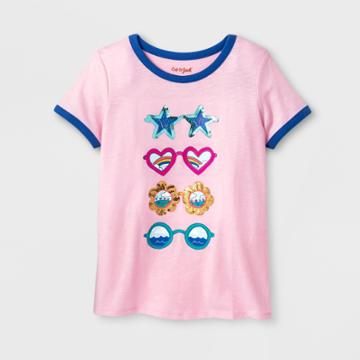 Girls' Sequin Sunglasses Graphic Short Sleeve Top - Cat & Jack Pink