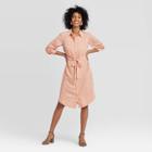 Women's Geometric Print Long Sleeve Collared Shirtdress - A New Day Pink