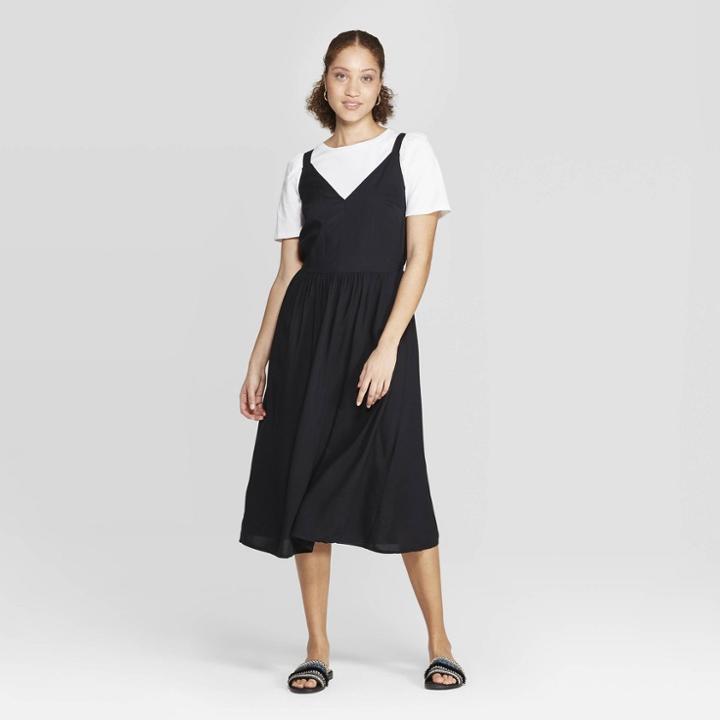 Women's Relaxed Fit Sleeveless Deep V-neck Midi Dress - A New Day Black