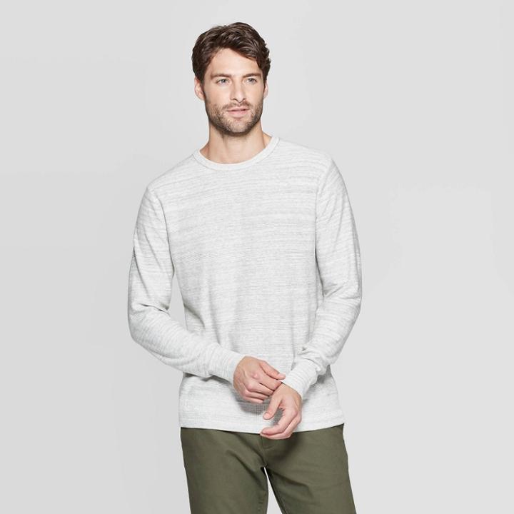 Men's Striped Standard Fit Crew Neck Sweater - Goodfellow & Co Gray M,