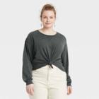 Women's Plus Size Long Sleeve Boxy T-shirt - Universal Thread Dark Gray
