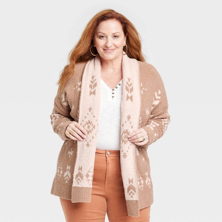 Women's Plus Size Open-front Cardigan - Knox Rose Tan