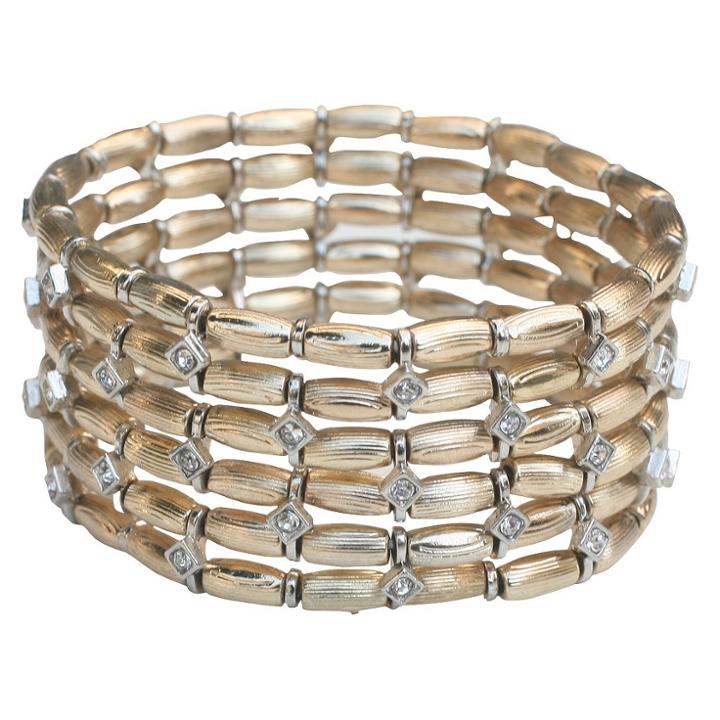 Zirconite Wide Bracelet With Beads And Crystals - Gold