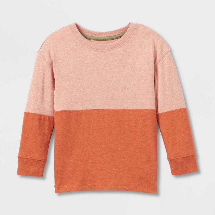 Toddler Boys' Colorblock Long Sleeve Jersey Knit T-shirt - Cat & Jack Orange