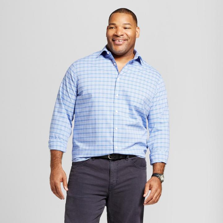 Men's Big & Tall Long Sleeve Wrinkle Free Standard Fit Dress Shirt - Goodfellow & Co Amparo Blue L
