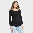 Long Sleeve Over The Shoulder Cross Front Maternity Top - Isabel Maternity By Ingrid & Isabel Black