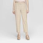 Women's Plaid Slim Fit Belted Trouser - A New Day Tan