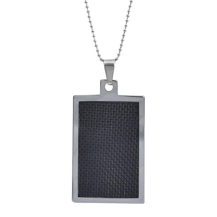 Men's Daxx Tungsten Dog Tag Pendant With Fiber Inlay - Black