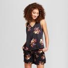 Women's Floral Print Satin Shell Tank Top - A New Day Black