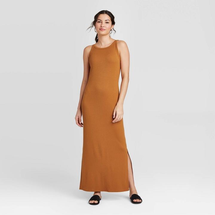 Women's Sleeveless Rib Knit Dress - A New Day Brown