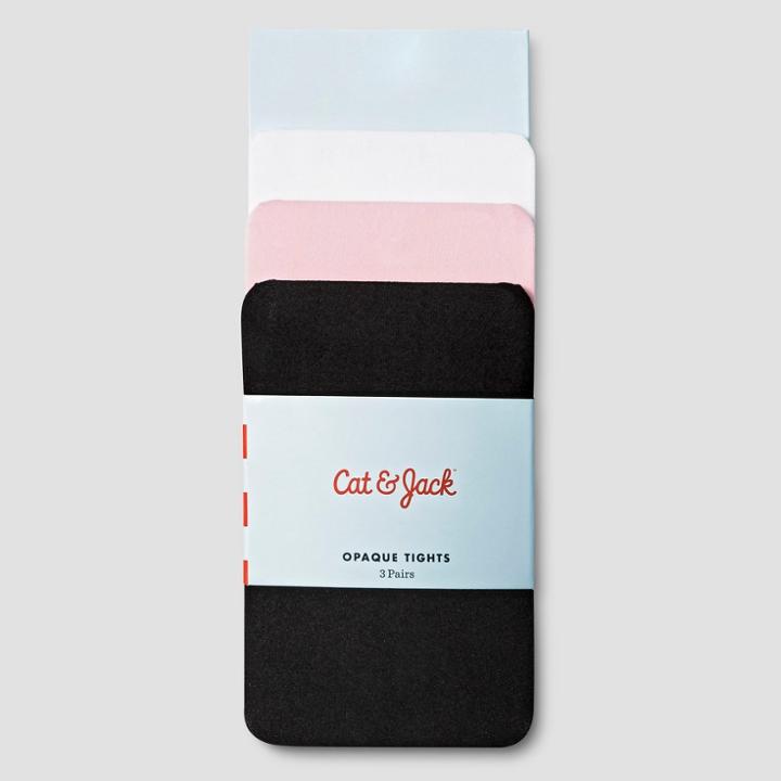 Toddler Girls' 3pk Solid Opaque Tights Cat & Jack - Black/white/pink 4t-5t, Girl's,